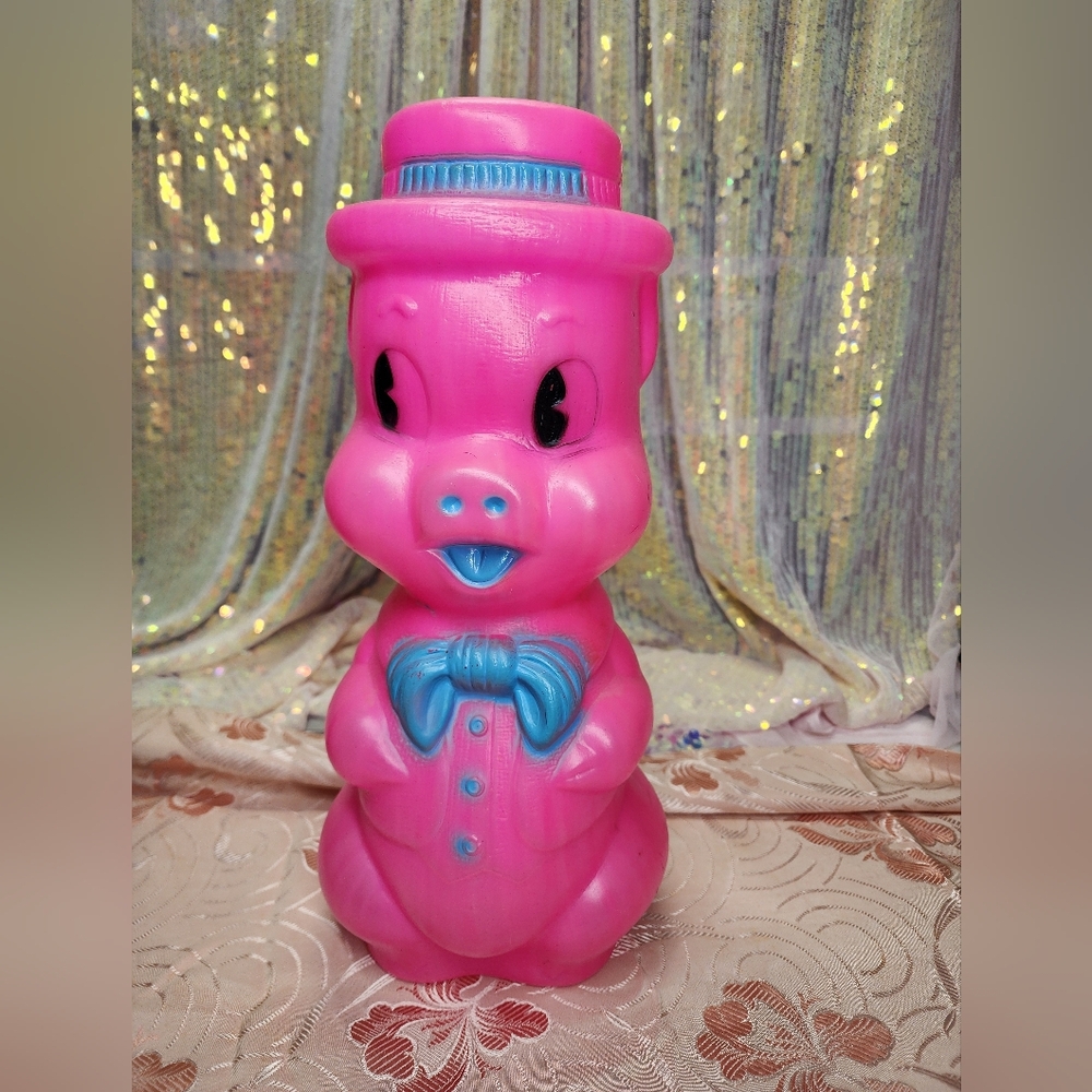Vintage 1964 AJ Renzi Coin Bank Pink Piggy Plastic Blow Mold